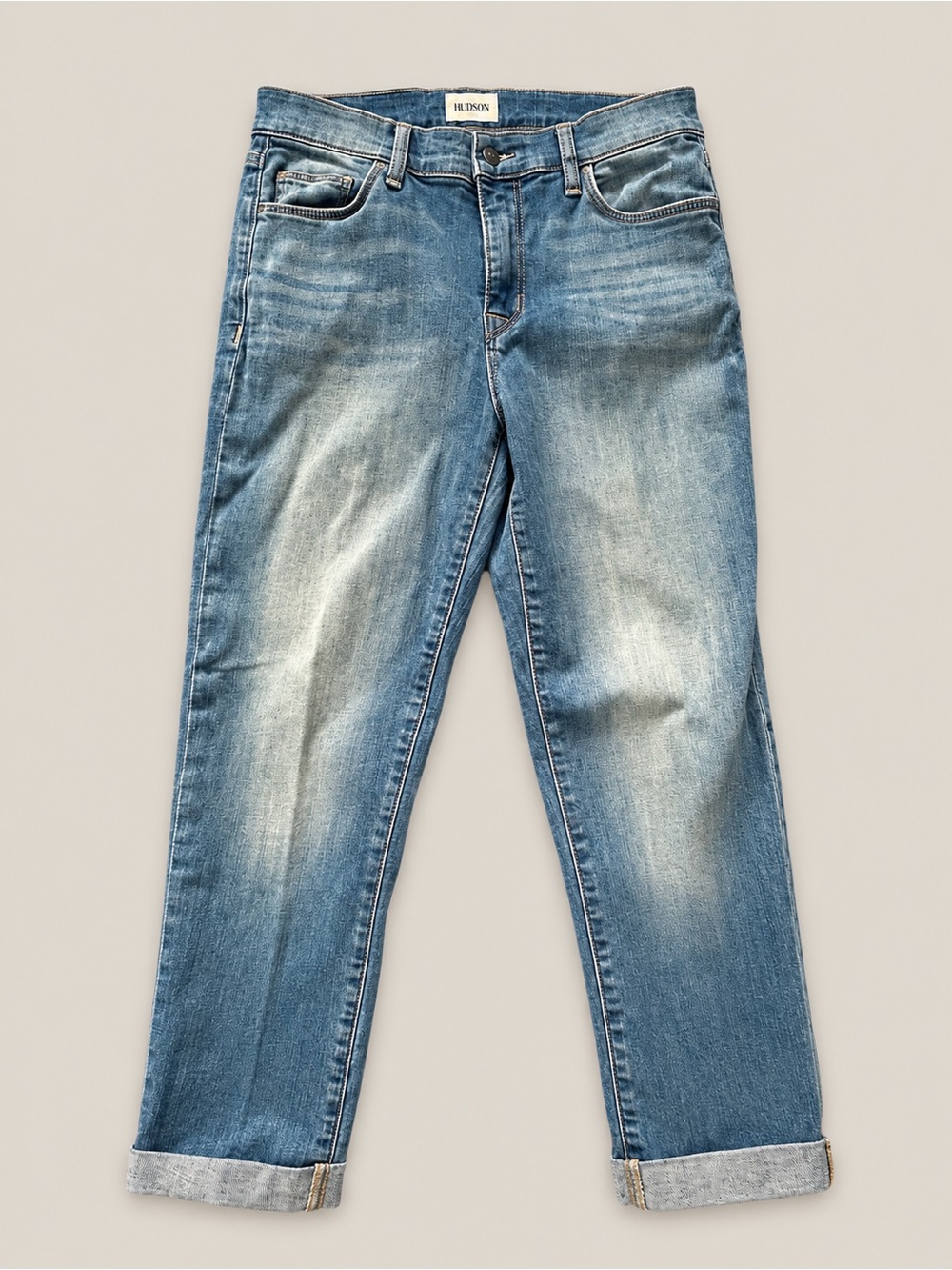 Hudson Natalie Midrise Slim Boyfriend Jeans Cuffed Light Wash Size 26
